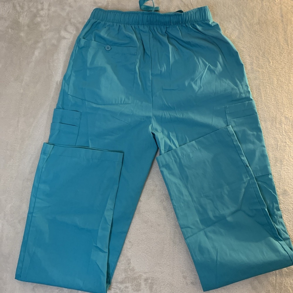 Landau NEW Mens Scrub Pants Bluish Teal Draw String 7 Pockets Small